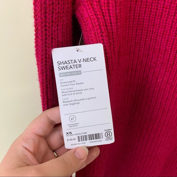 NWT Athleta Shasta V-Neck Oversized Chunky Knit Sweater in Bright Pink Size XS - Picture 13 of 14